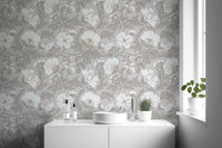 Subtle monochromatic floral wallpaper pattern design