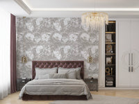 Soft grey floral pattern wallpaper for interior walls