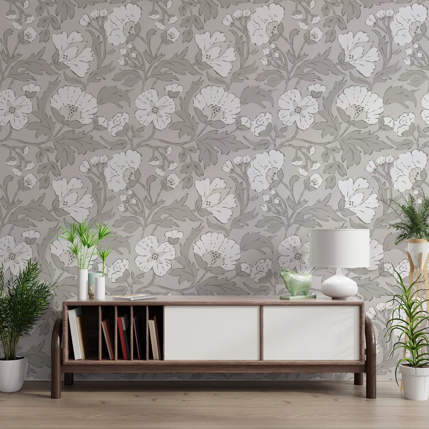 Classic floral pattern wallpaper with neutral palette