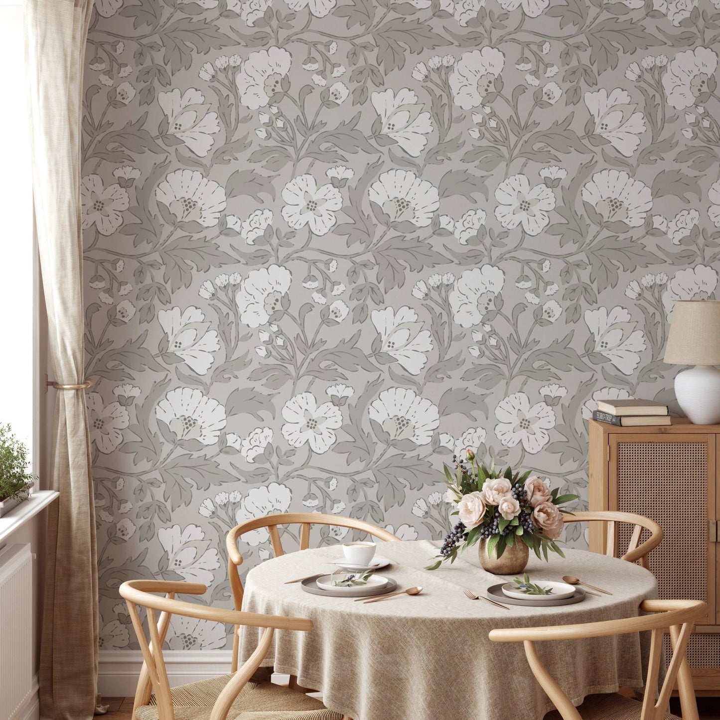 Timeless monochromatic floral wallpaper pattern