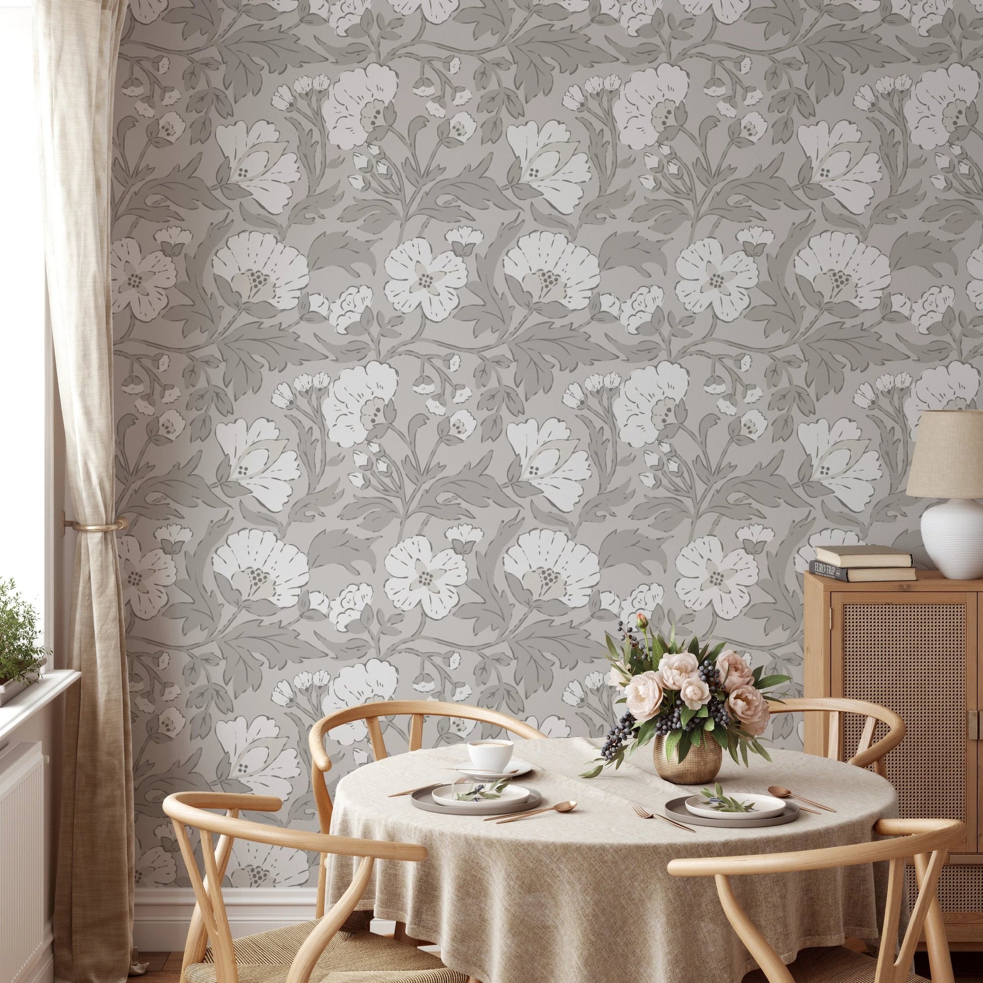 Timeless monochromatic floral wallpaper pattern