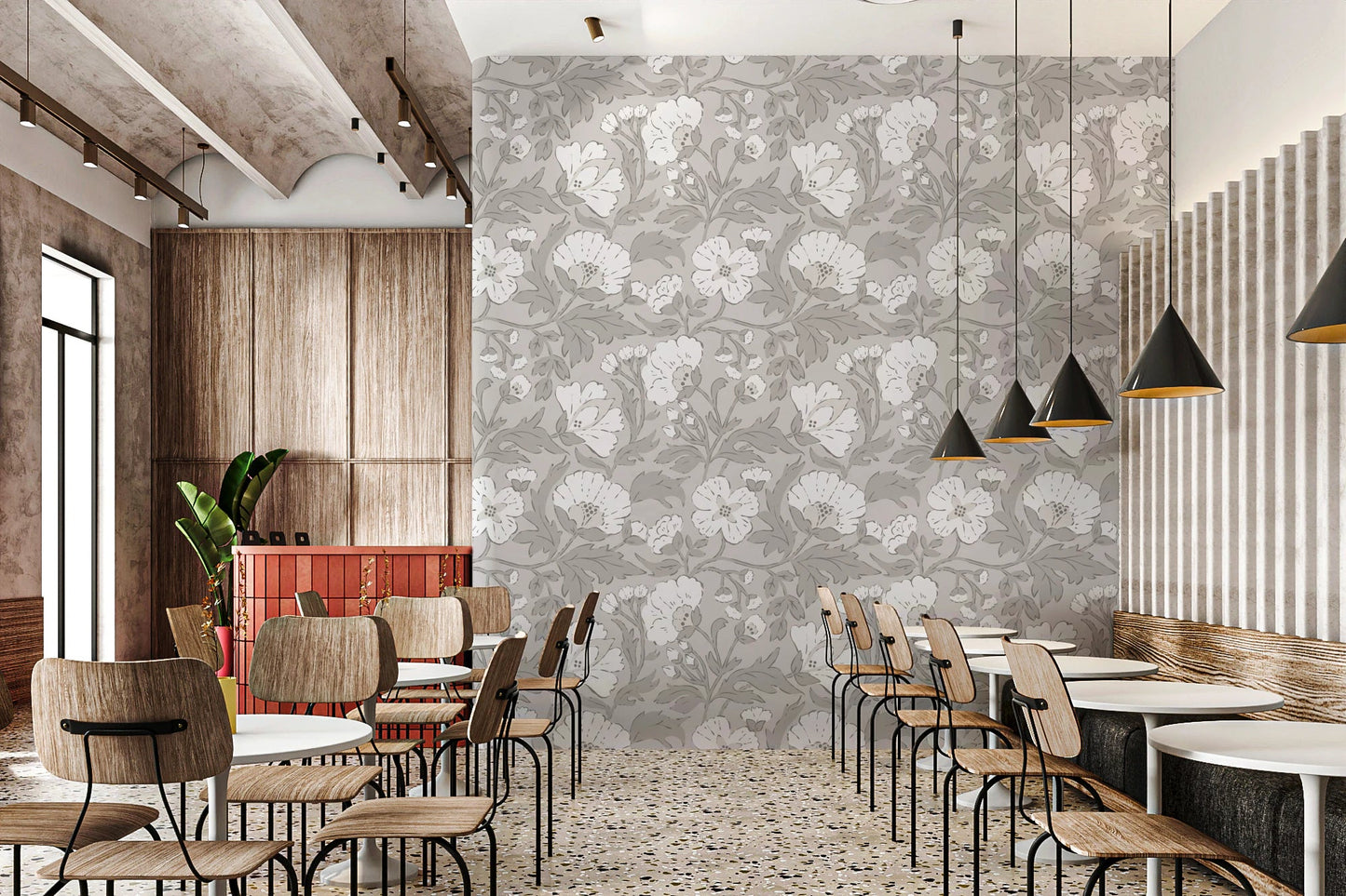 Calm floral pattern wallpaper with hand drawn details