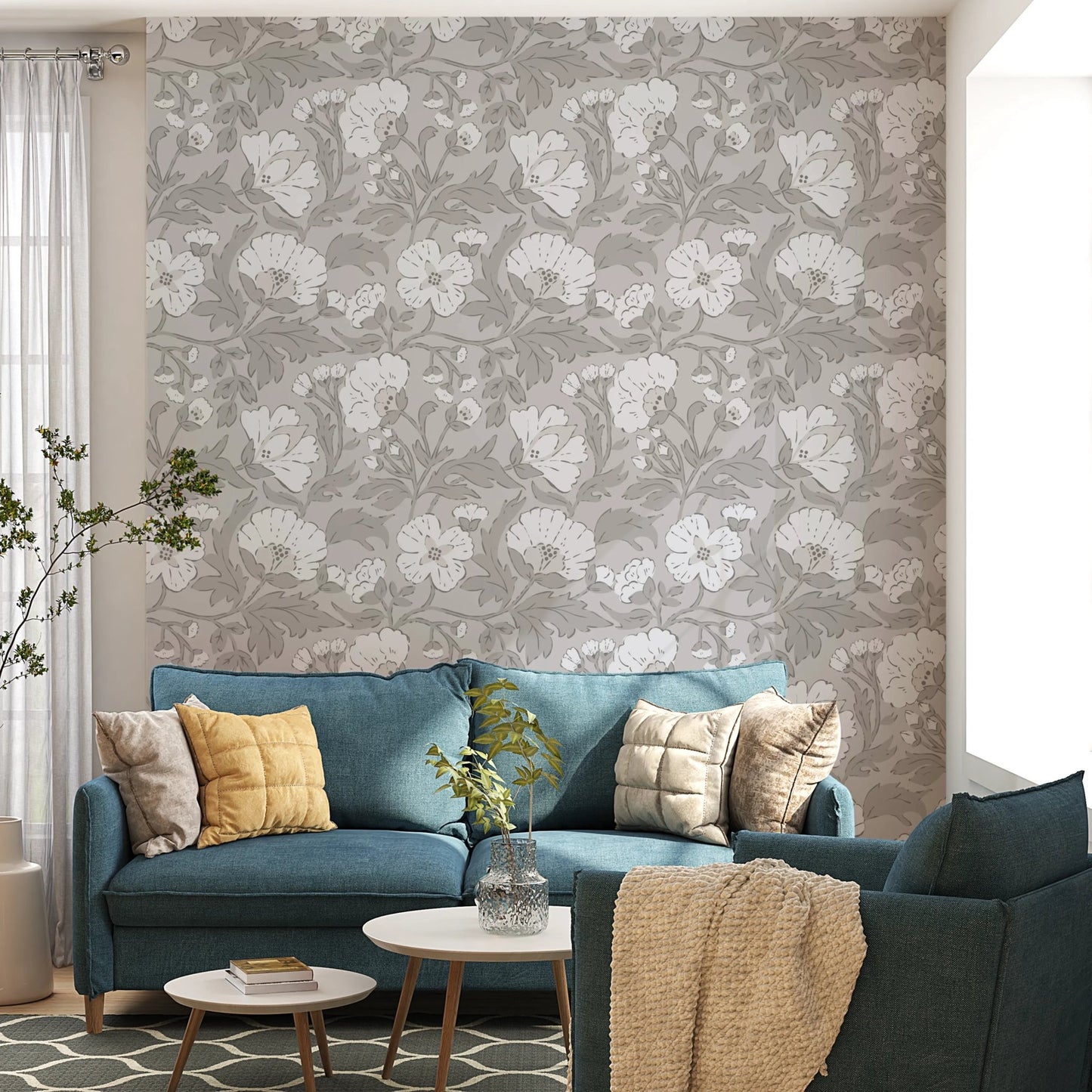 Elegant floral pattern wallpaper in muted colors