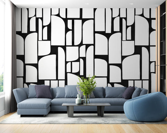 Large scale arches pattern wall mural in grayscale tones.