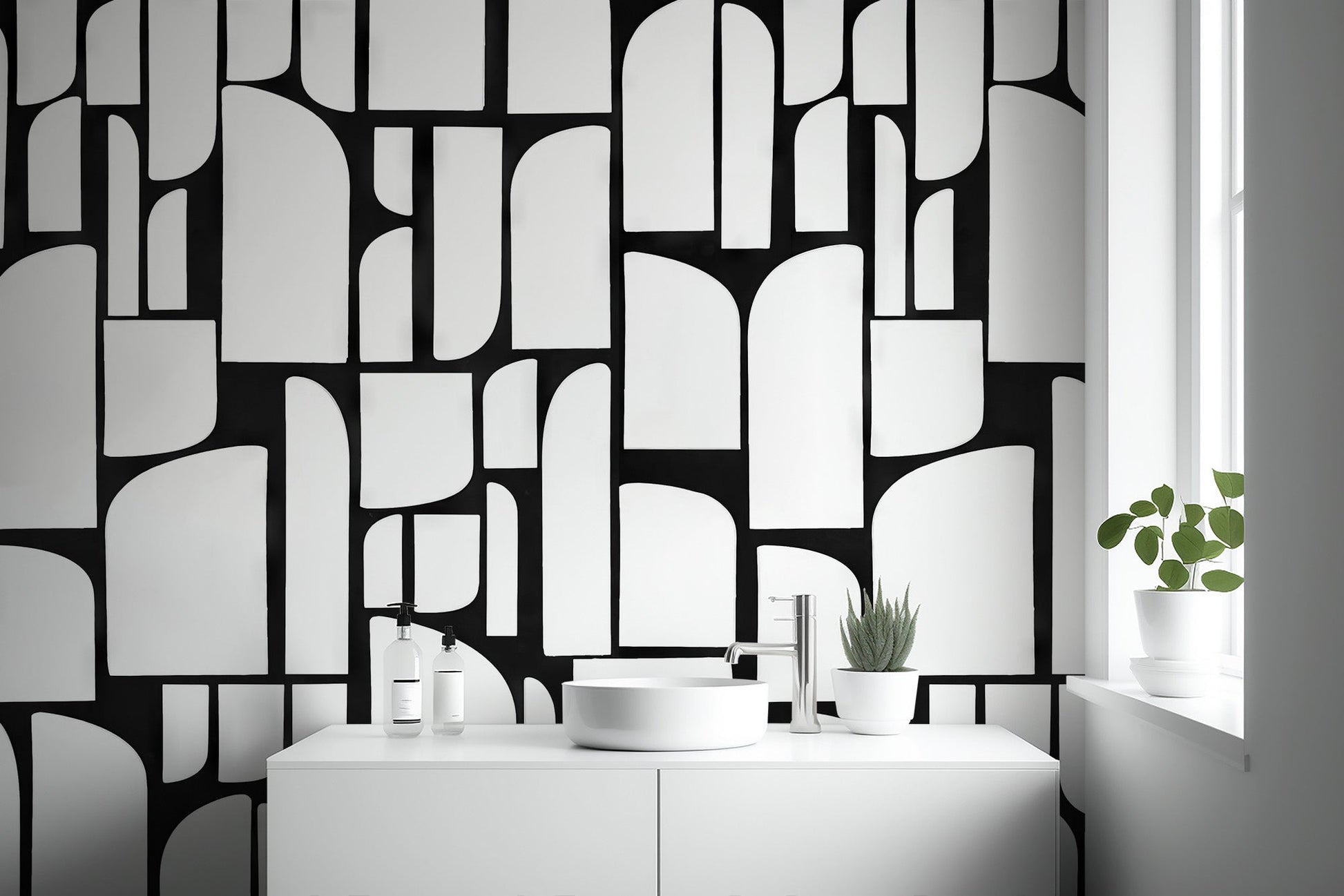Monochrome Arches Design Wall Mural - Wallanza