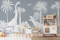 Monochrome Dino Blue Mural - Wallanza