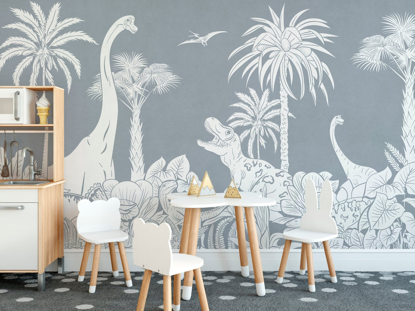 Monochrome Dino Blue Mural - Wallanza