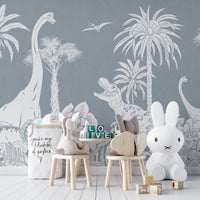 Monochrome Dino Blue Mural - Wallanza