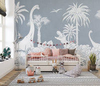 Monochrome Dino Blue Mural - Wallanza