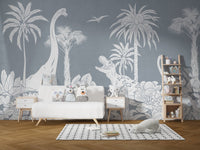 Monochrome Dino Blue Mural - Wallanza