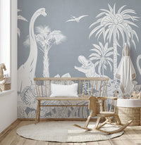 Monochrome Dino Blue Mural - Wallanza