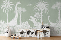 Monochrome Dino Green Wall Mural - Wallanza