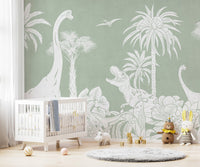 Monochrome Dino Green Wall Mural - Wallanza
