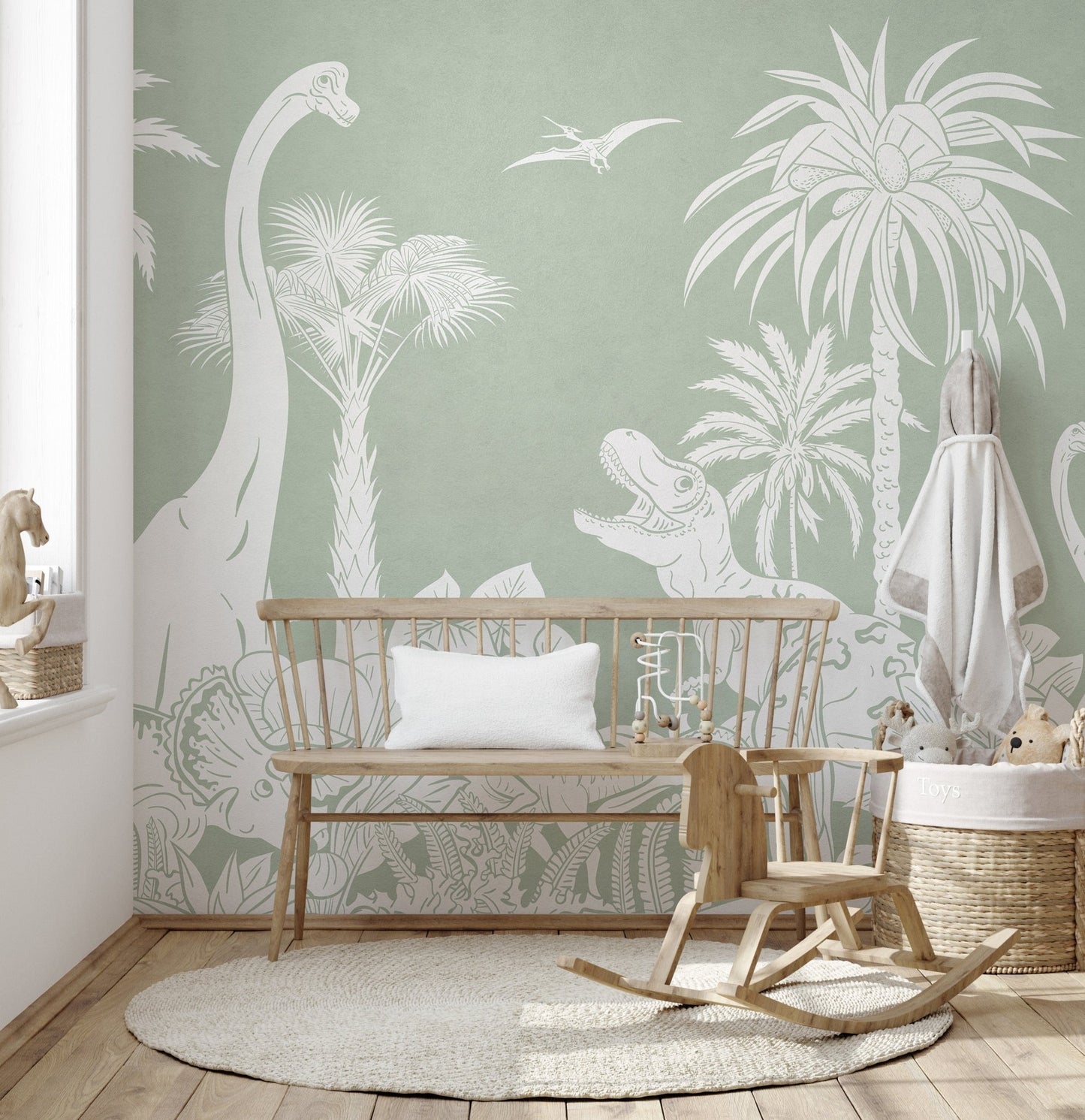 Monochrome Dino Green Wall Mural - Wallanza
