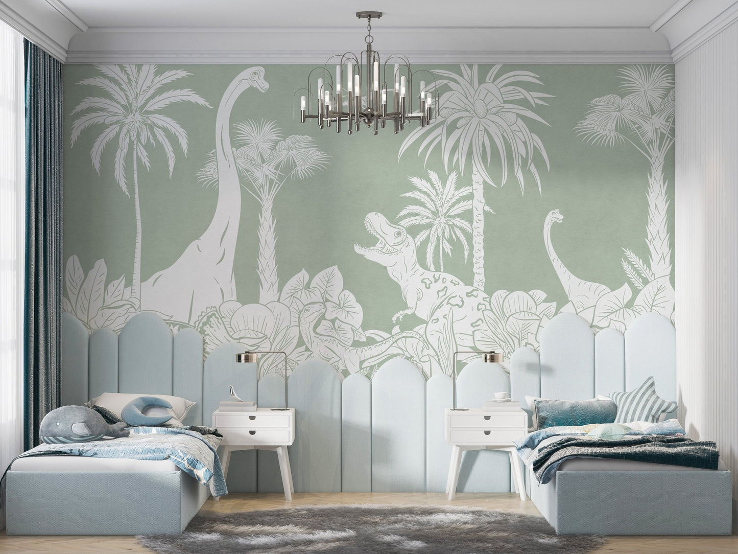 Monochrome Dino Green Wall Mural - Wallanza