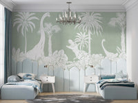 Monochrome Dino Green Wall Mural - Wallanza