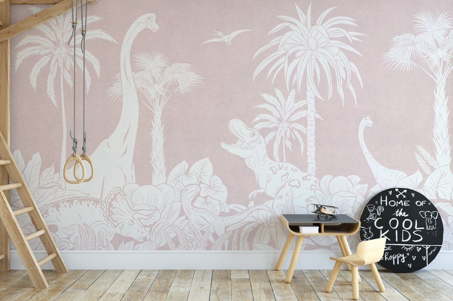 Monochrome Dino Pink Wall Mural - Wallanza