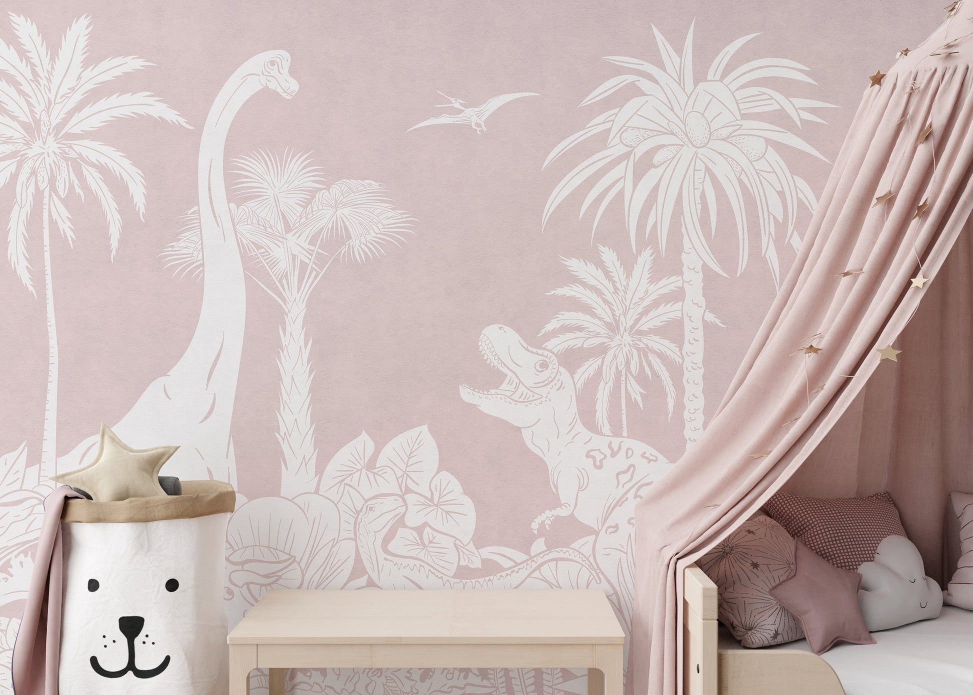 Monochrome Dino Pink Wall Mural - Wallanza