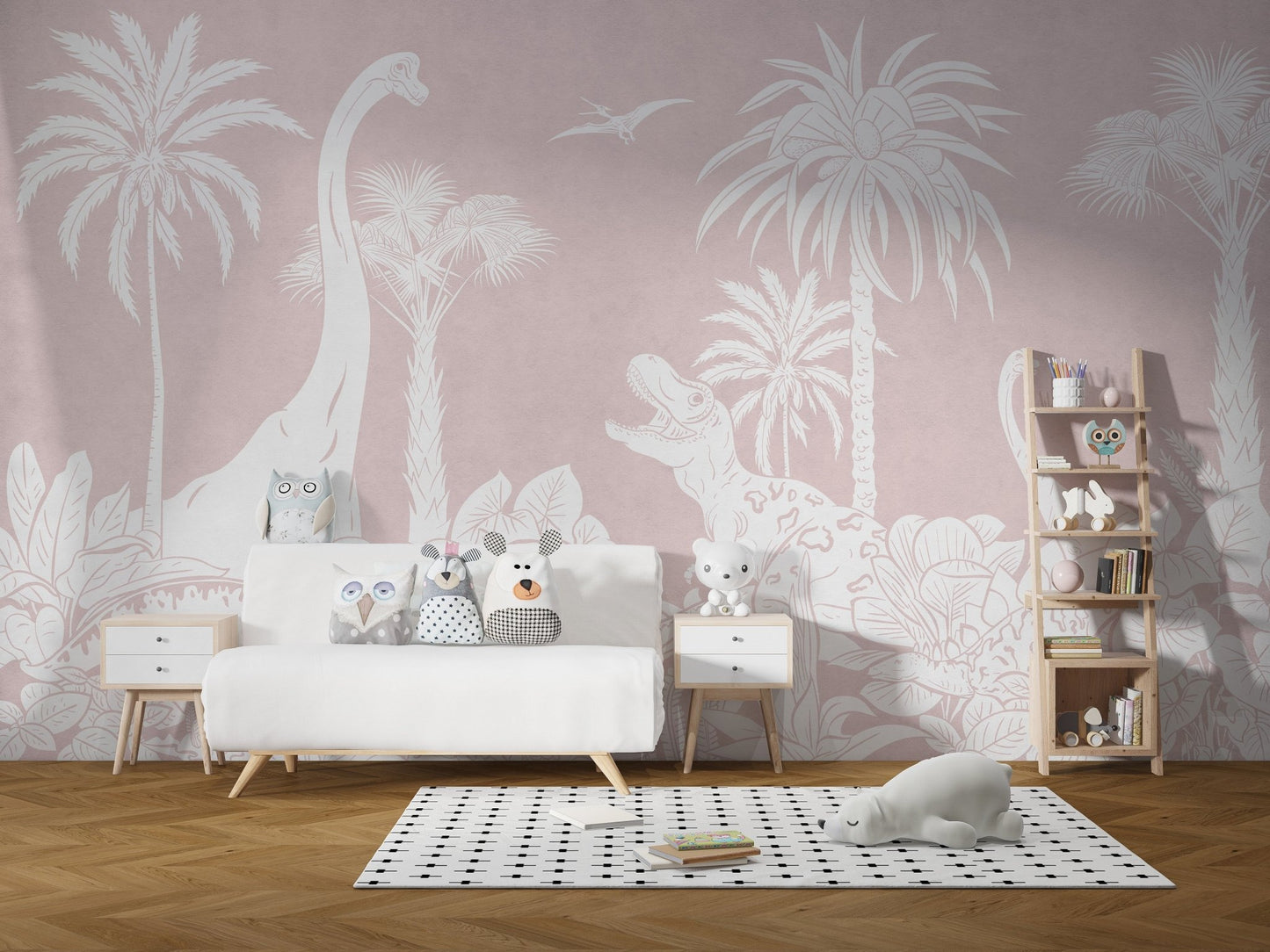 Monochrome Dino Pink Wall Mural - Wallanza