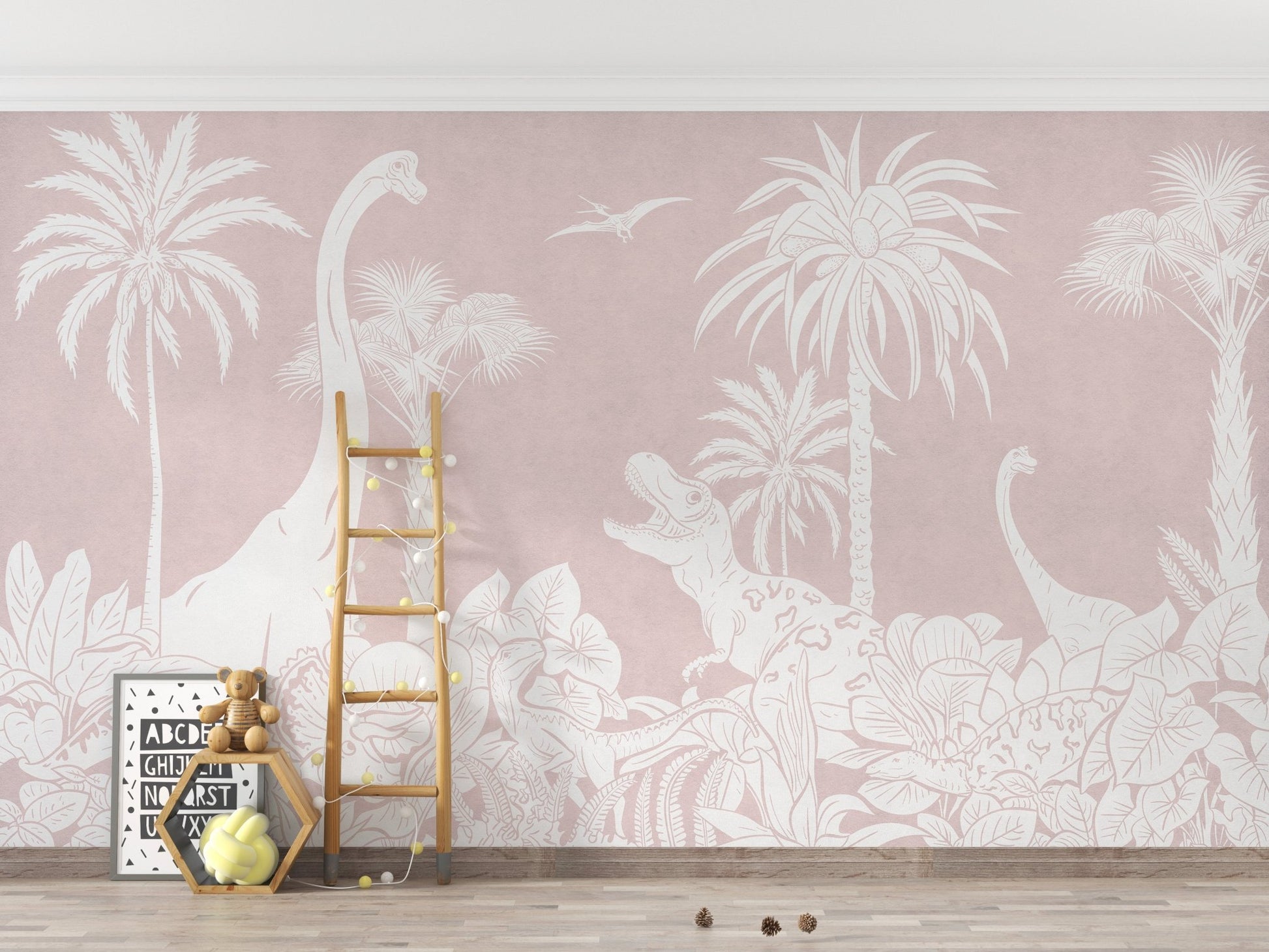 Monochrome Dino Pink Wall Mural - Wallanza