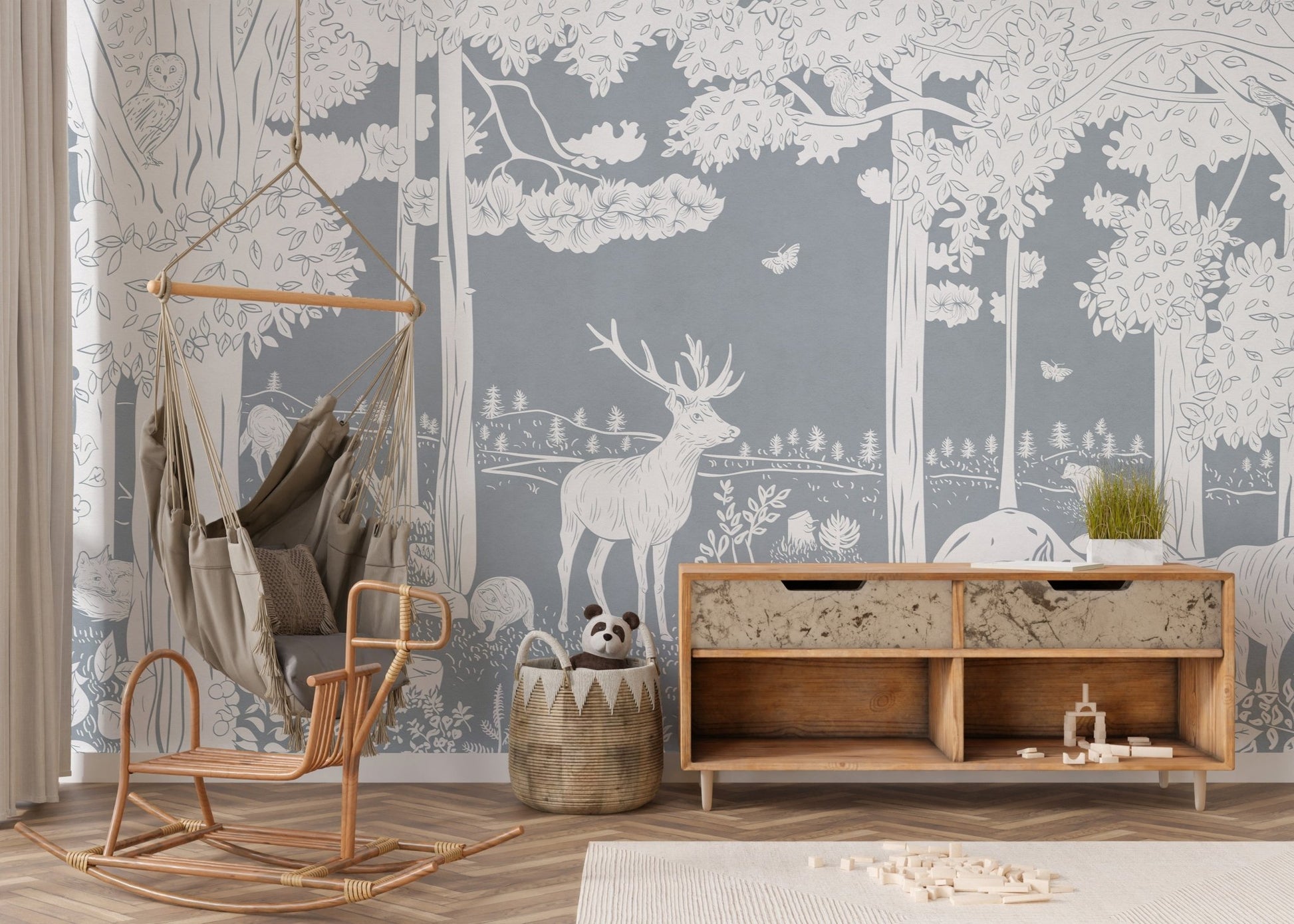 Monochrome Forest Blue Wallpaper Mural - Wallanza