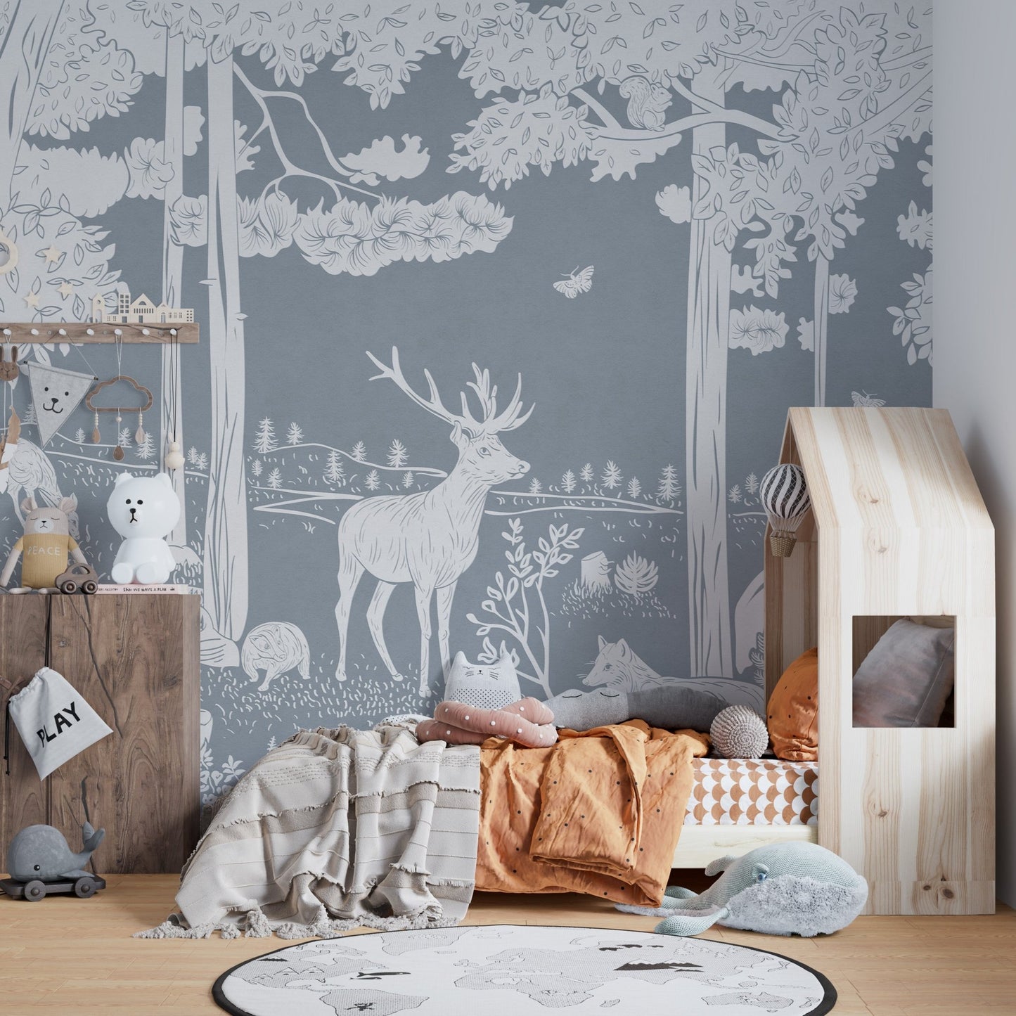 Monochrome Forest Blue Wallpaper Mural - Wallanza