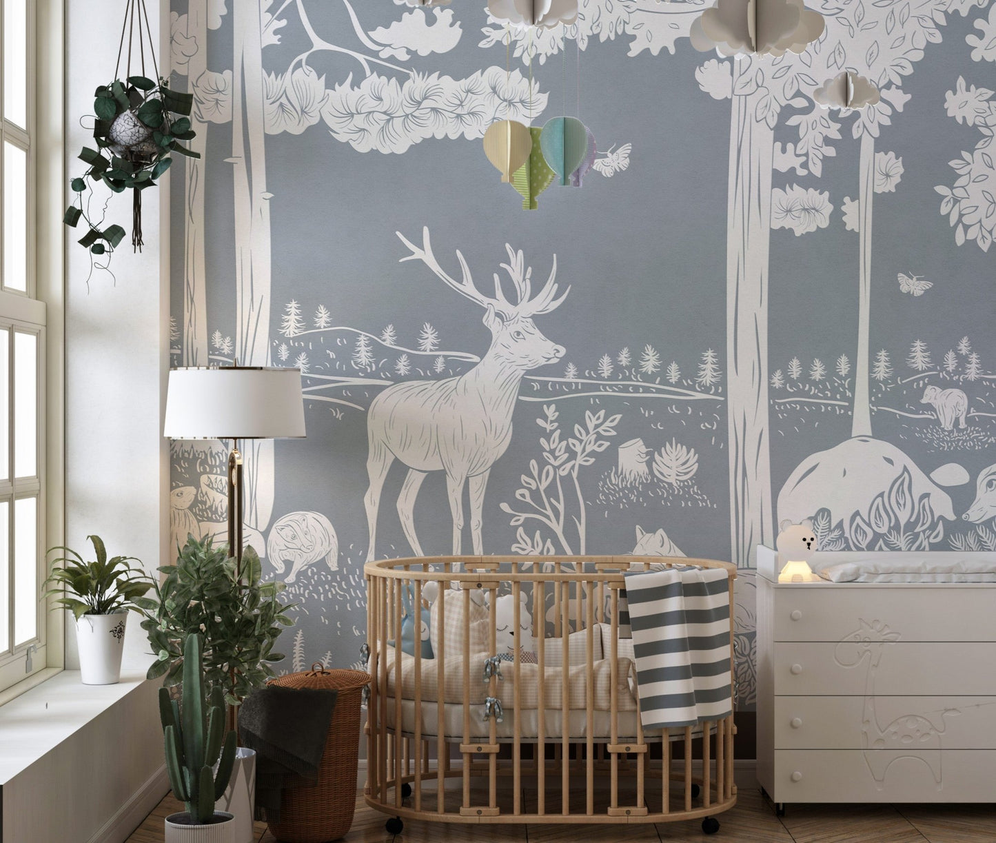 Monochrome Forest Blue Wallpaper Mural - Wallanza