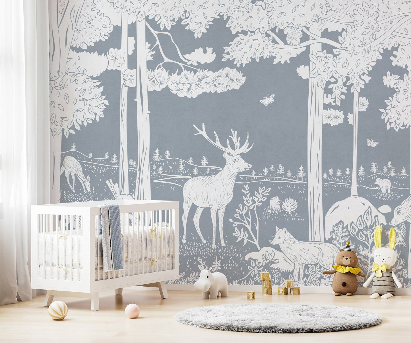 Monochrome Forest Blue Wallpaper Mural - Wallanza