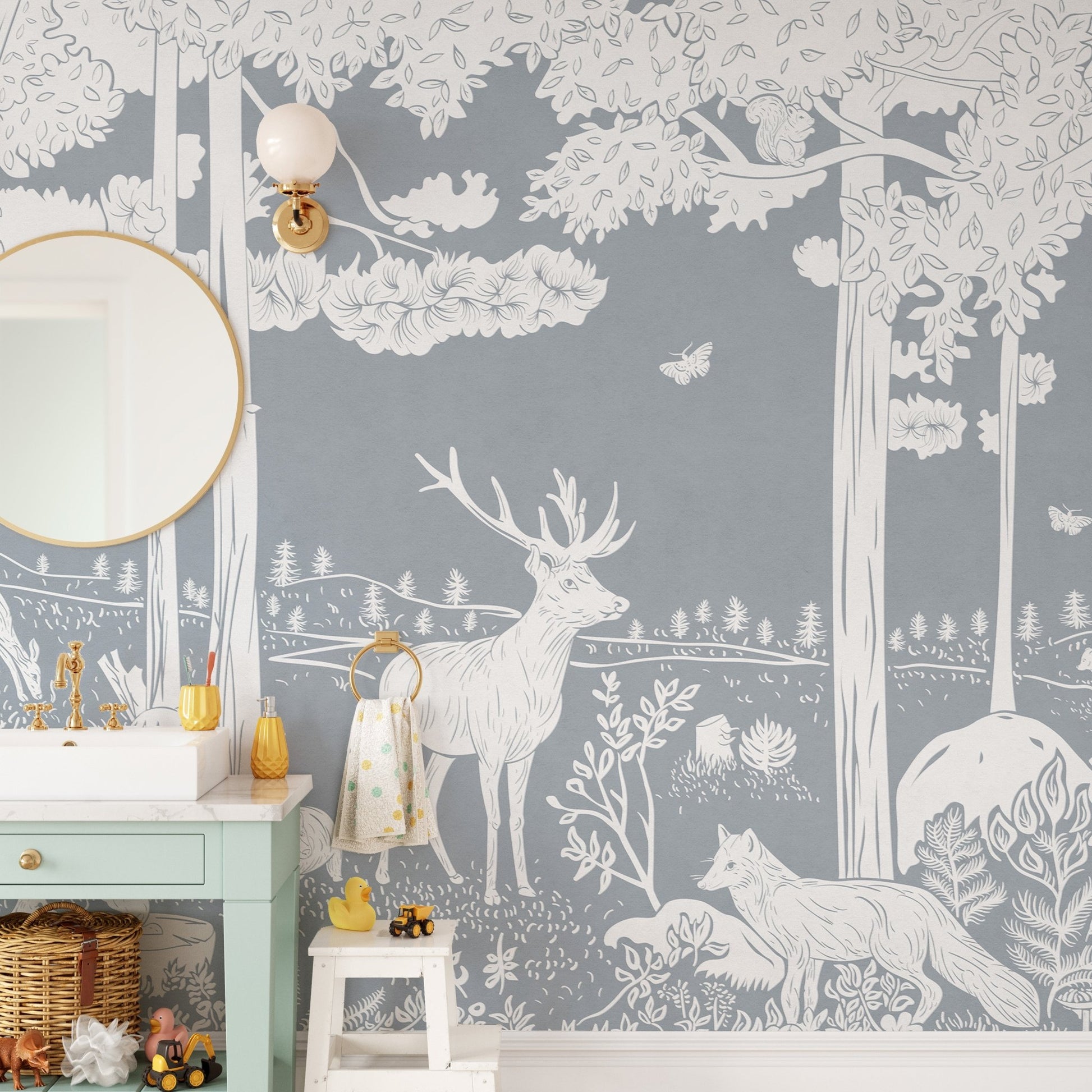 Monochrome Forest Blue Wallpaper Mural - Wallanza