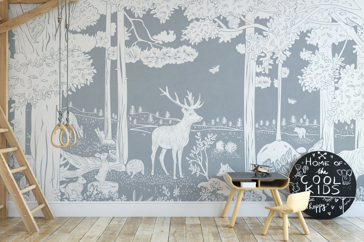 Monochrome Forest Blue Wallpaper Mural - Wallanza