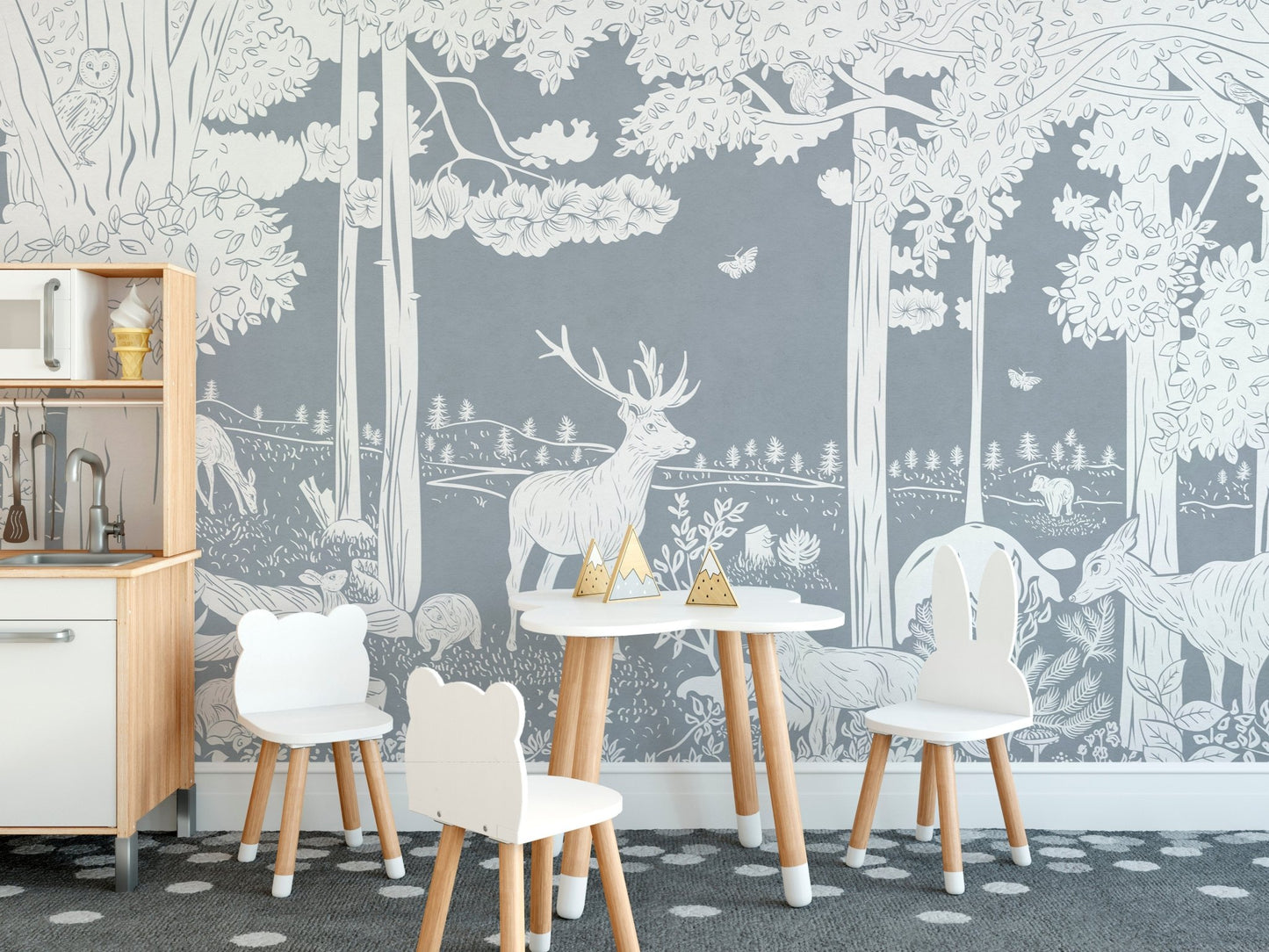 Monochrome Forest Blue Wallpaper Mural - Wallanza