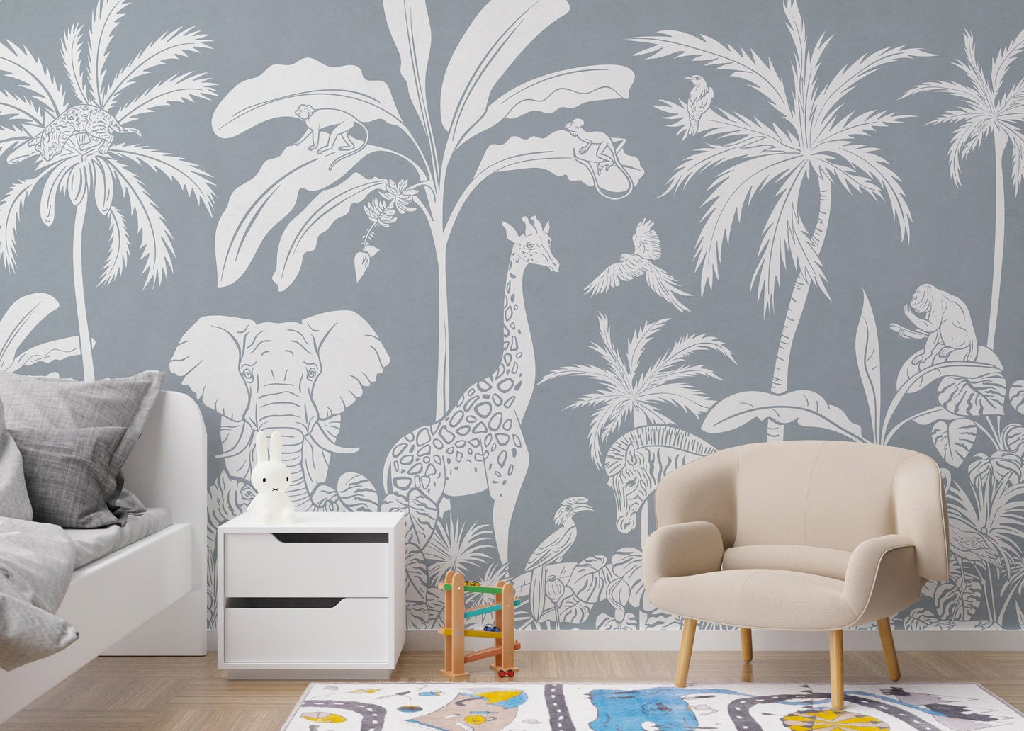 Monochrome Jungle Blue Wall Mural - Wallanza