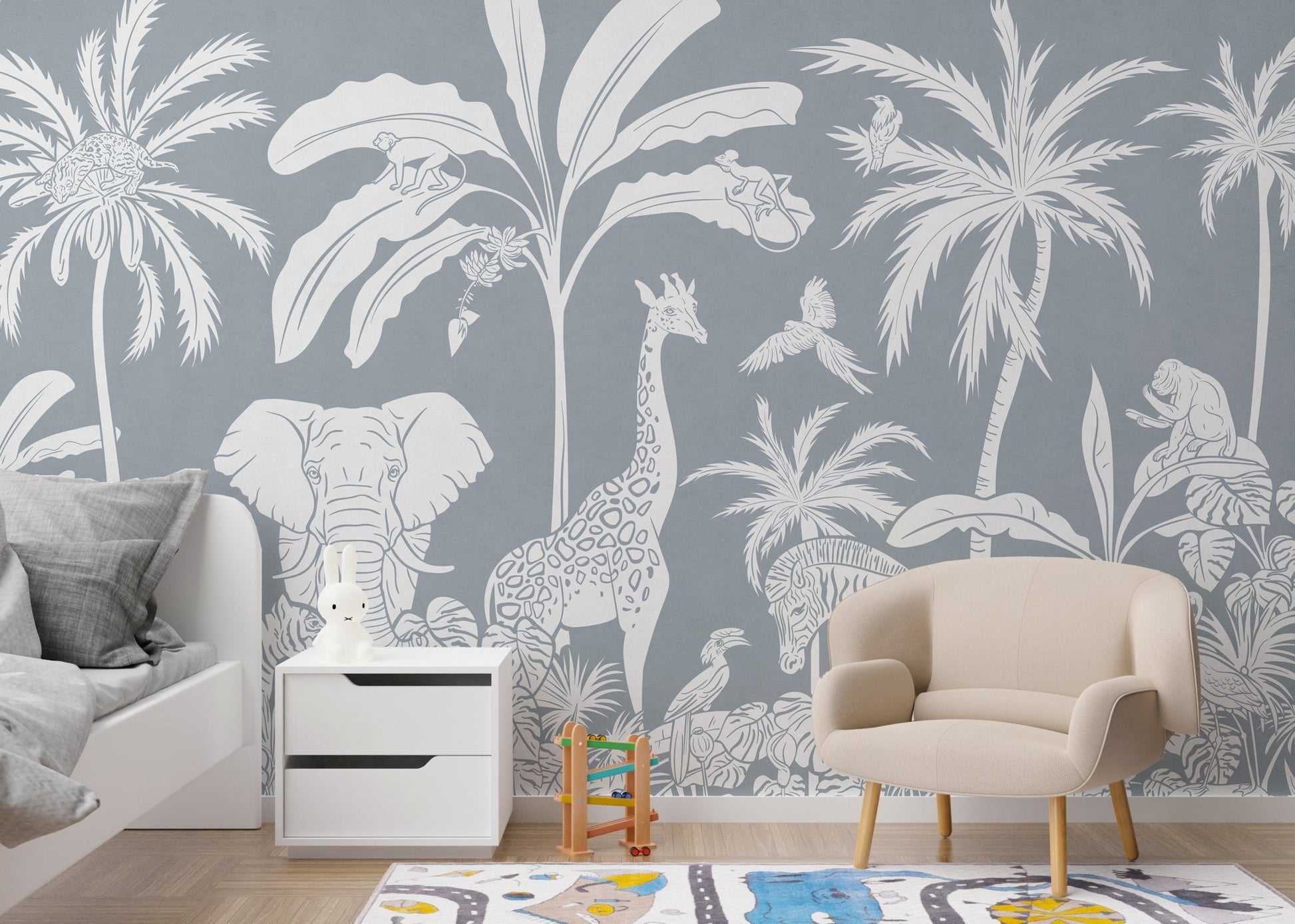 Monochrome Jungle Blue Wall Mural - Wallanza