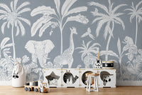 Monochrome Jungle Blue Wall Mural - Wallanza