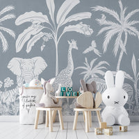 Monochrome Jungle Blue Wall Mural - Wallanza