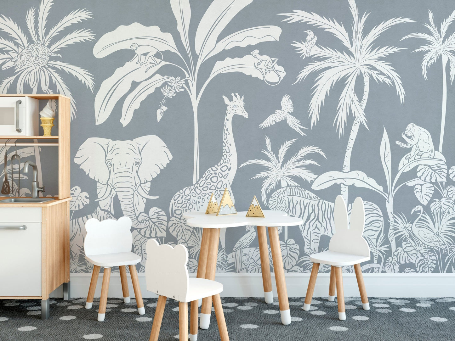 Monochrome Jungle Blue Wall Mural - Wallanza