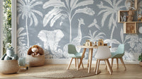 Monochrome Jungle Blue Wall Mural - Wallanza