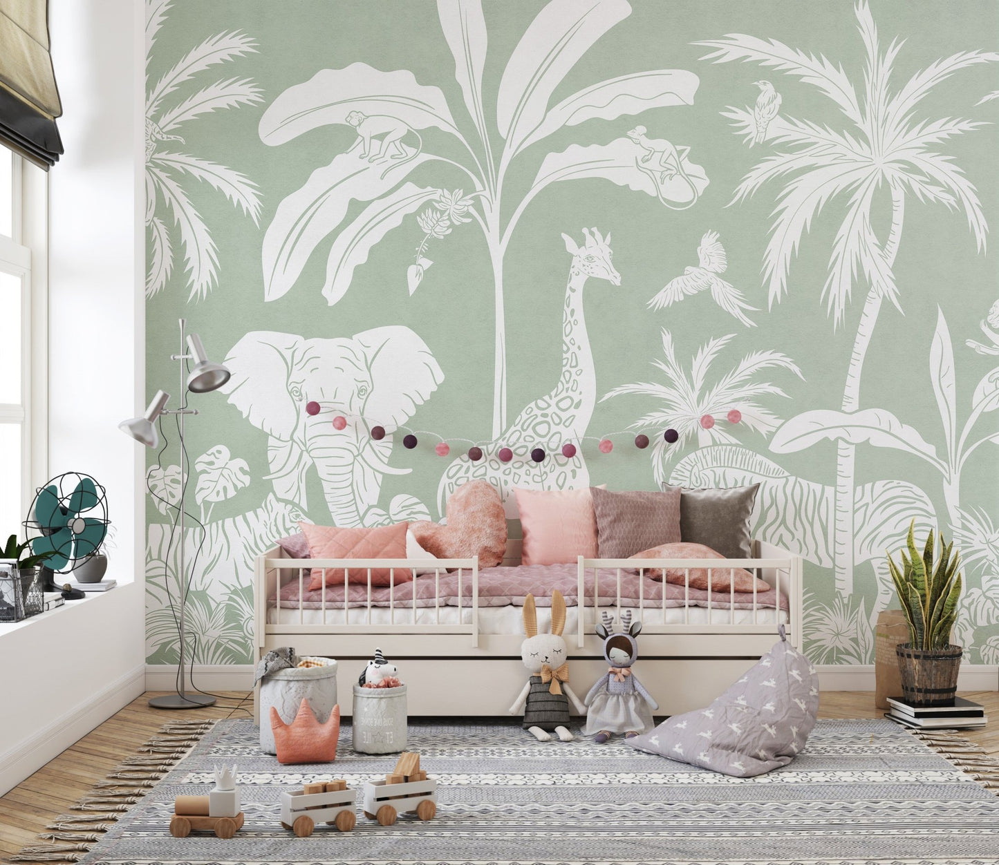 Monochrome Jungle Green Wall Mural - Wallanza