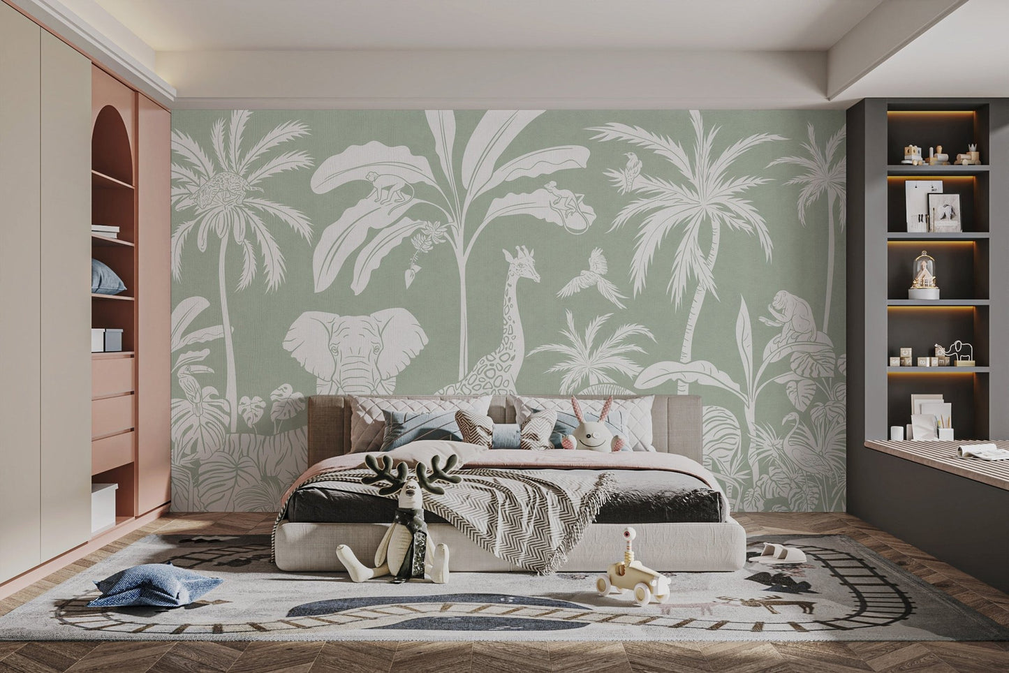 Monochrome Jungle Green Wall Mural - Wallanza