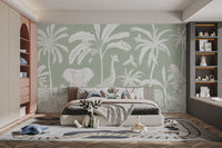 Monochrome Jungle Green Wall Mural - Wallanza