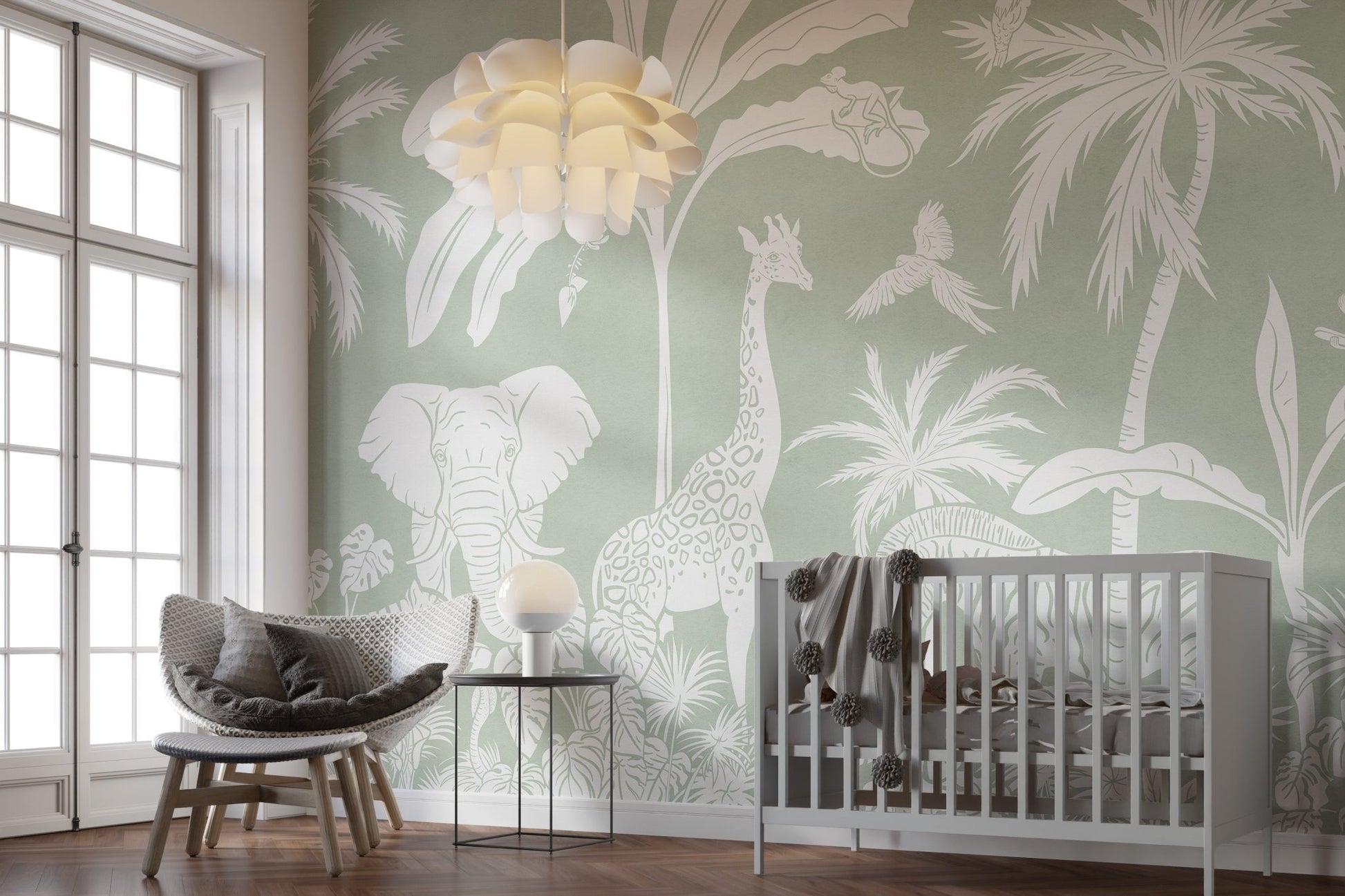 Monochrome Jungle Green Wall Mural - Wallanza
