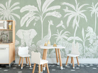 Monochrome Jungle Green Wall Mural - Wallanza