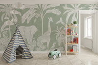 Monochrome Jungle Green Wall Mural - Wallanza
