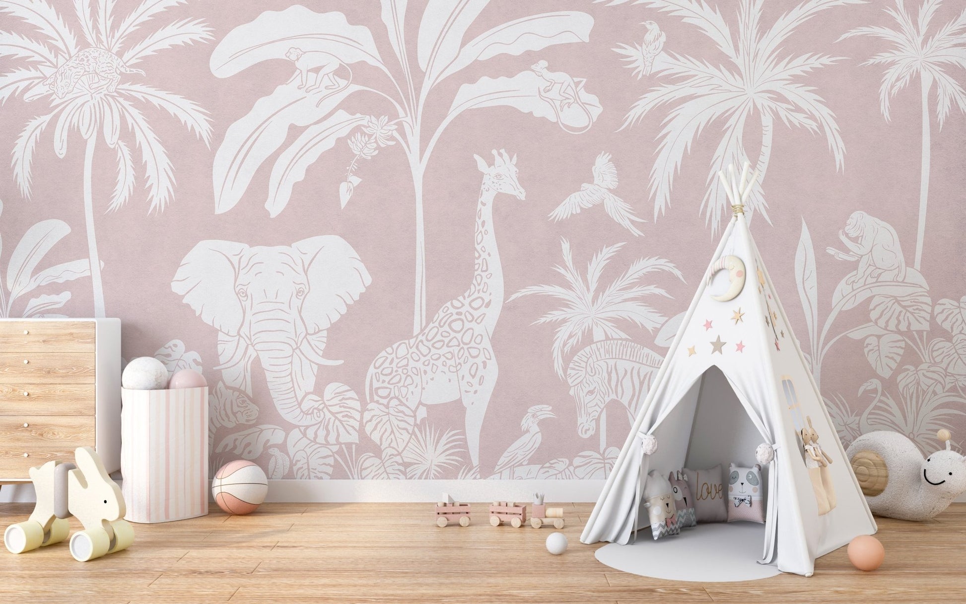 Monochrome Jungle Pink Wall Mural - Wallanza