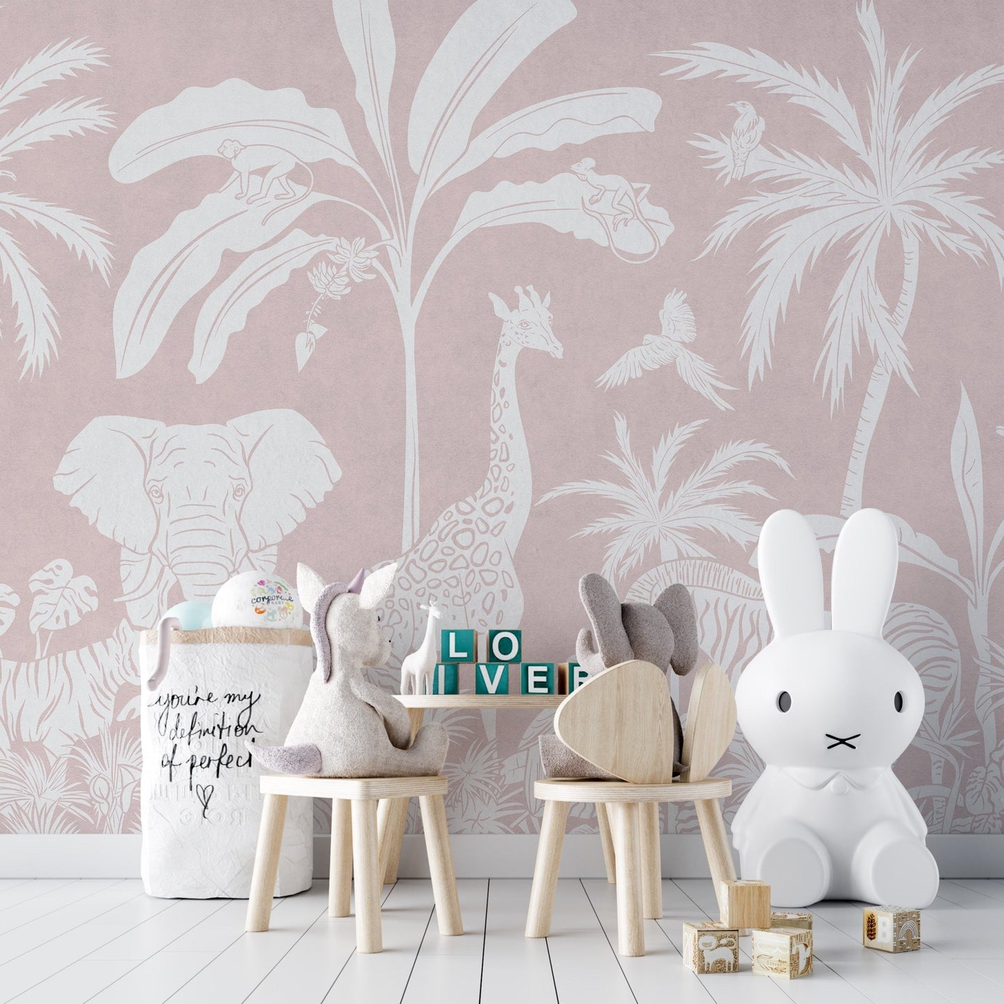 Monochrome Jungle Pink Wall Mural - Wallanza