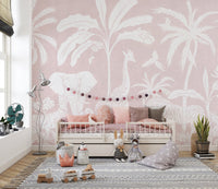 Monochrome Jungle Pink Wall Mural - Wallanza