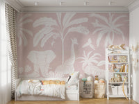 Monochrome Jungle Pink Wall Mural - Wallanza