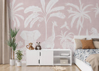 Monochrome Jungle Pink Wall Mural - Wallanza