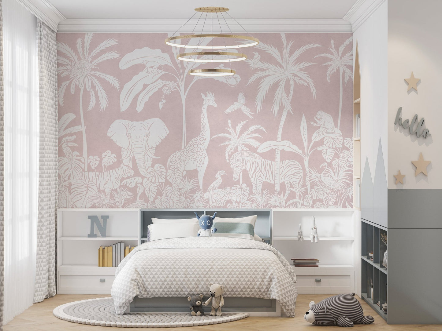 Monochrome Jungle Pink Wall Mural - Wallanza