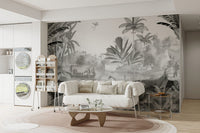 Artistic leopard mural showcasing serene landscapes for hallways backdrop.
